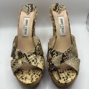 Jimmy Choo Snakeskin Wedge Sandals - Cream and Brown